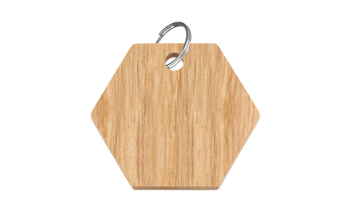 Träbricka i hexagonform med slät, giftfri finish och silverdelring, anpassningsbar med namn och detaljer för namnbricka katt.