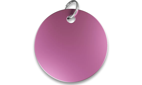 Rund rosa namnbricka katt i aluminium med delring, personlig ID-bricka och graverbar med din katts namn.