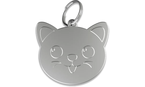 Kattformad silver namnbricka katt i aluminium med delring, personlig ID-bricka och graverbar med din katts namn.