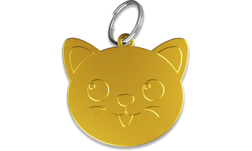 Kattformad guld namnbricka katt i aluminium med delring, personlig ID-bricka och graverbar med din katts namn.