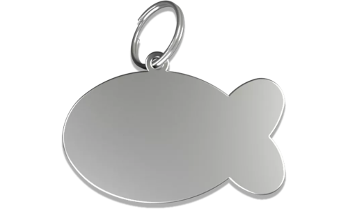 Fiskformad silver namnbricka katt i aluminium med delring, personlig ID-bricka och graverbar med din katts namn.